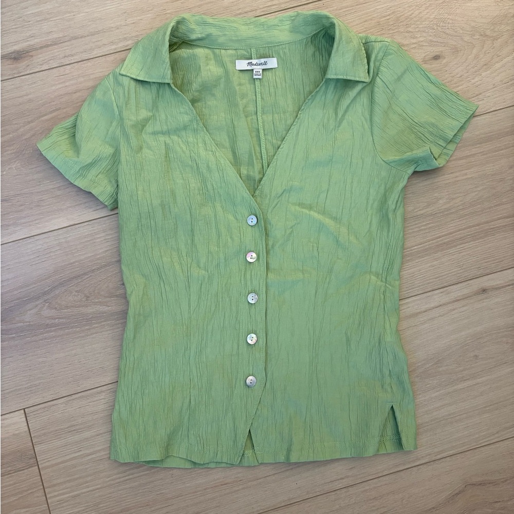 Madewell Green Fitted Short Sleeve Button Down